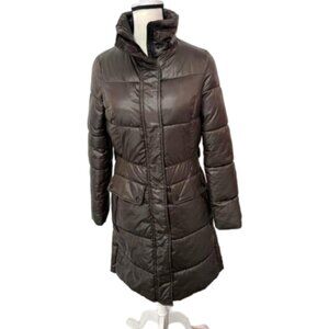 Sam Edelman Chocolate Brown Knee Length Zip Up Puffer Jacket Size XS #2169